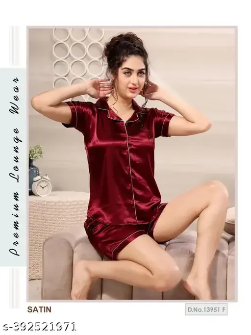 women short night suit (maroon)
