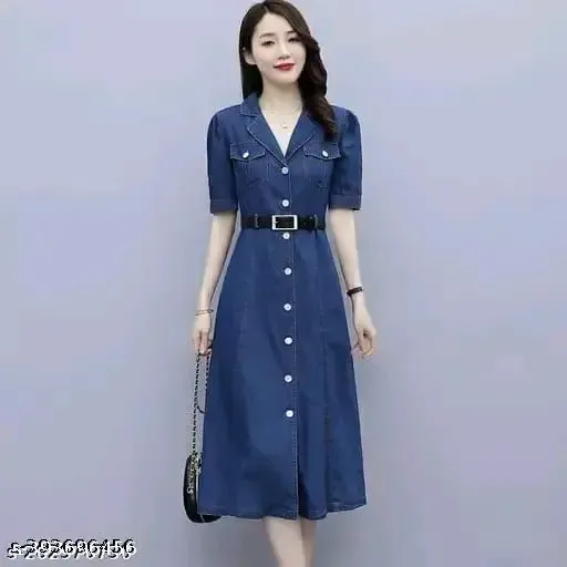 Woman Korean Denim DressWoman Korean Denim Dress