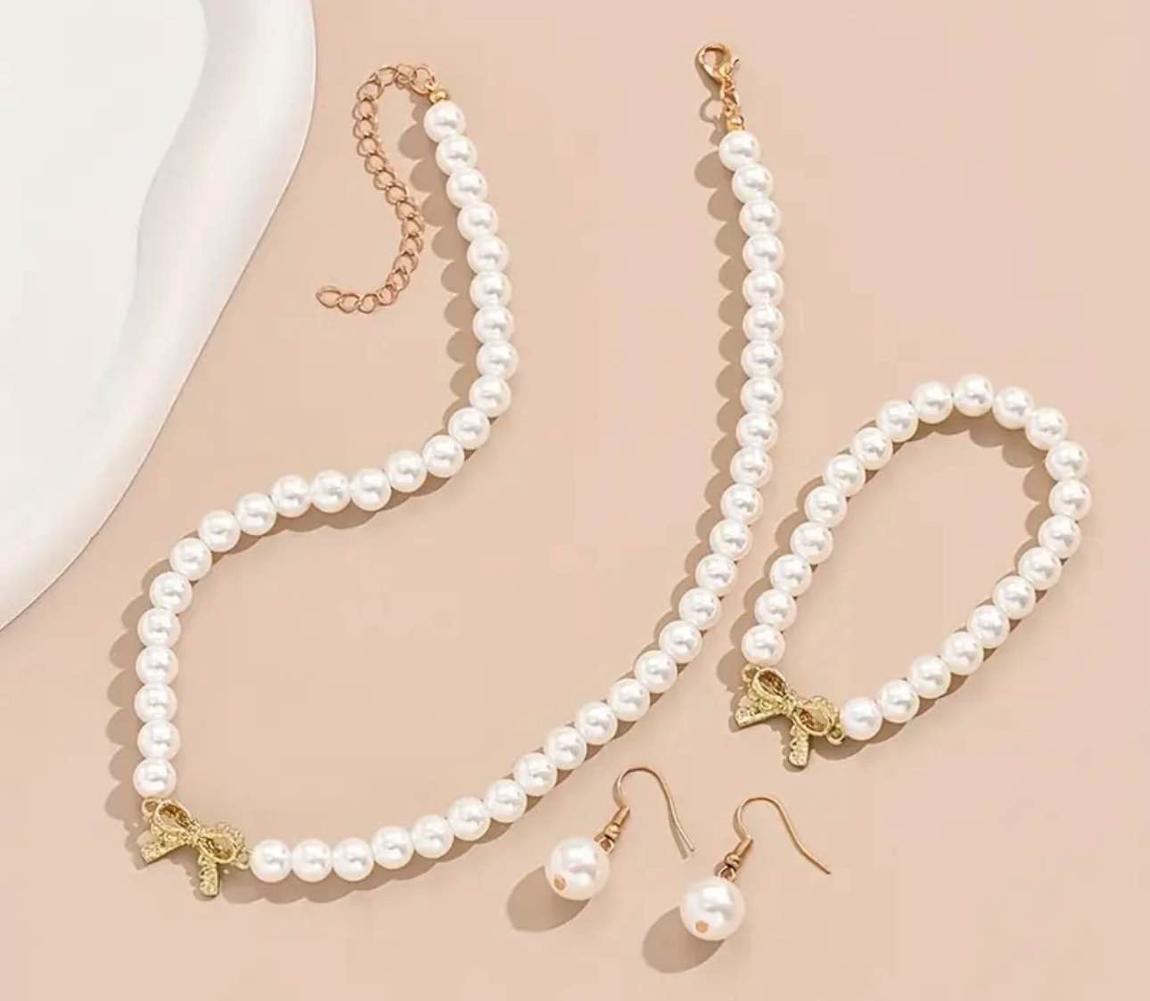 1 Pair Of Earrings + 1 Necklace + 1 Bracelet Coquette Style Jewelry Set Trendy Bow Knot Design Match Daily Outfits Party Accessories