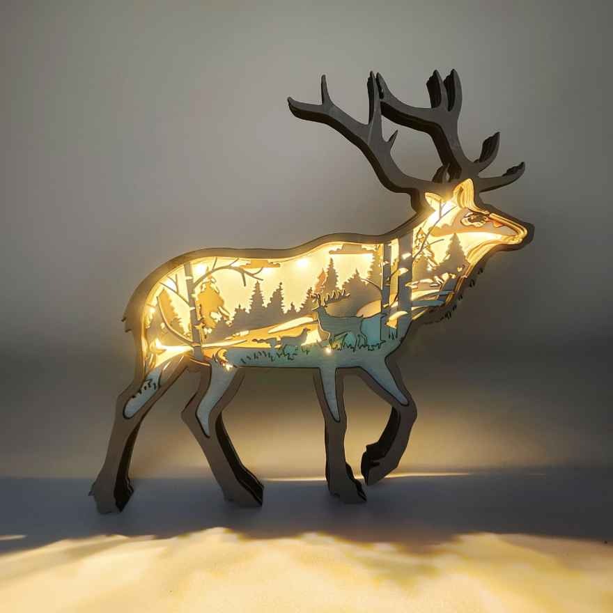 Deer Wooden Animal Statues, for Home Desktop & Room Wall Decor, Gift for Christmas, New Year