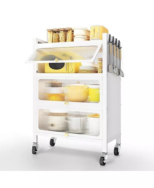 Storage Cabinet, 4 Tier Kitchen Pantry Cabinet, 3 Door Accent Cabinet, Sideboard Buffet Cabinet, White