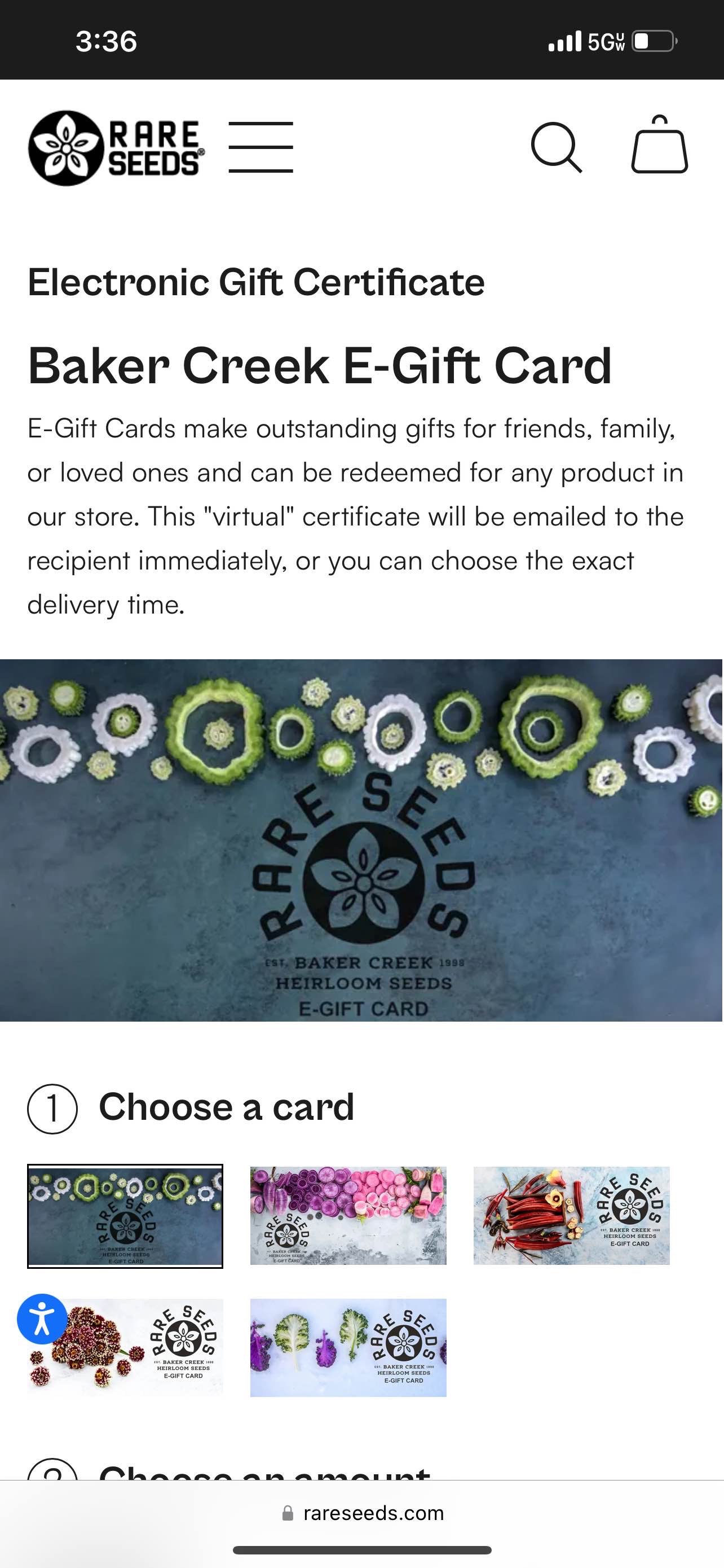 Baker Creek Hairloom Seeds gift card