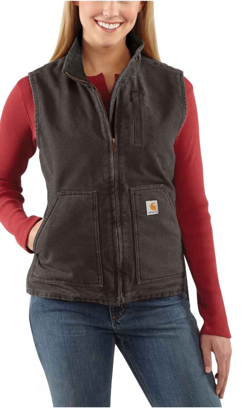 Carhartt Washed Duck Sherpa-Lined Mock-Neck Relaxed-Fit Vest for Ladies