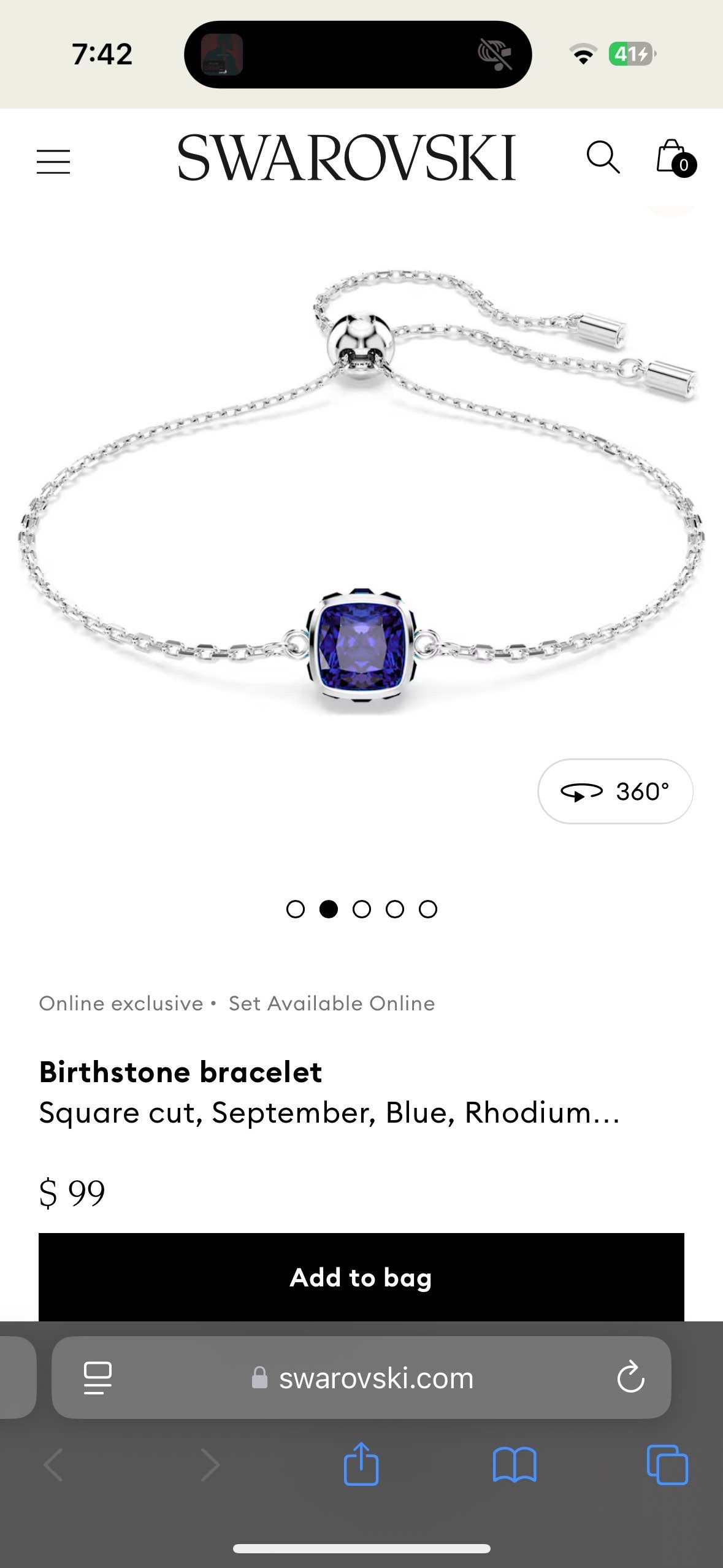 Birthstone bracelet Square cut, September, Blue, Rhodium plated