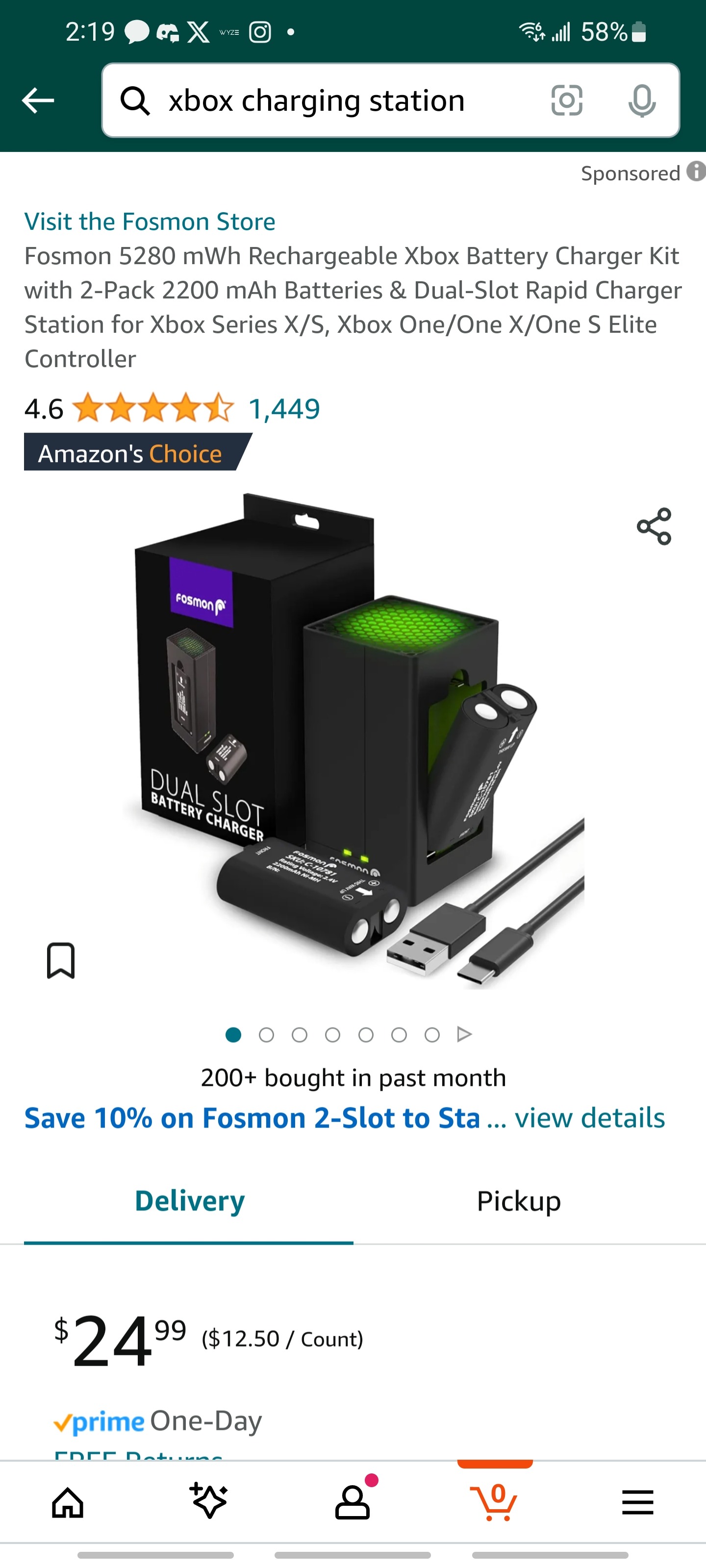 Fosmon 5280 mWh Rechargeable Xbox Battery Charger Kit with 2-Pack 2200 mAh Batteries & Dual-Slot Rapid Charger Station for Xbox Series X/S, Xbox One/One X/One S Elite Controller