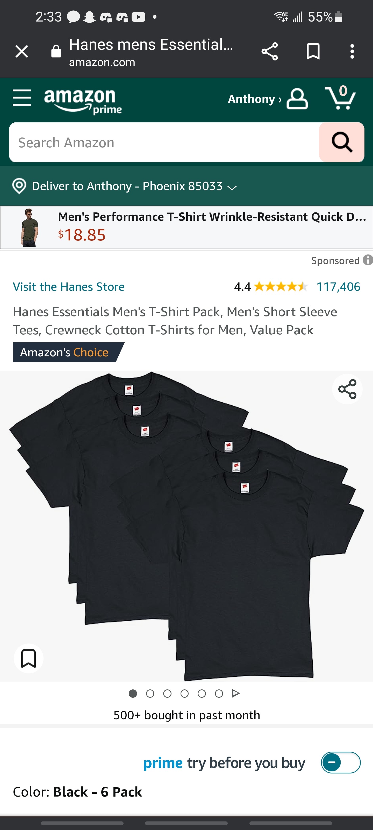Hanes Essentials Men's T-Shirt Pack, Men's Short Sleeve Tees, Crewneck Cotton T-Shirts for Men, Value Pack