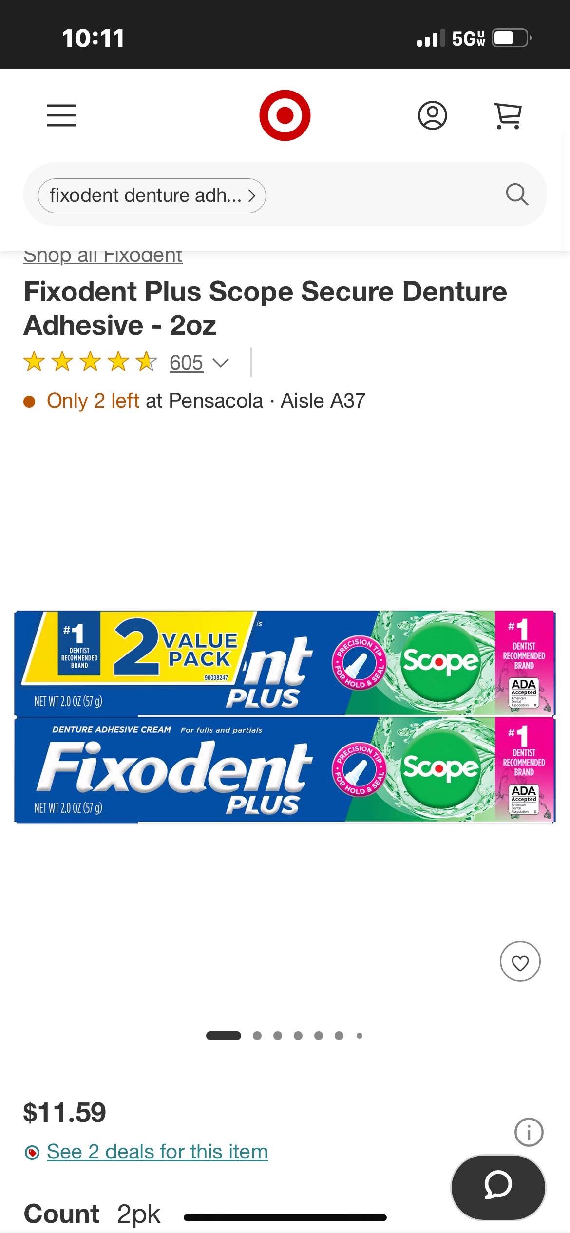 Fixodent Plus Scope Secure Denture Adhesive - 2oz