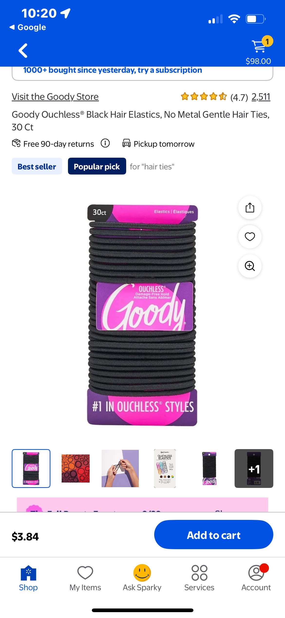 Goody Ouchless Black Hair Elastics, No Metal Gentle Hair Ties, 30 Ct