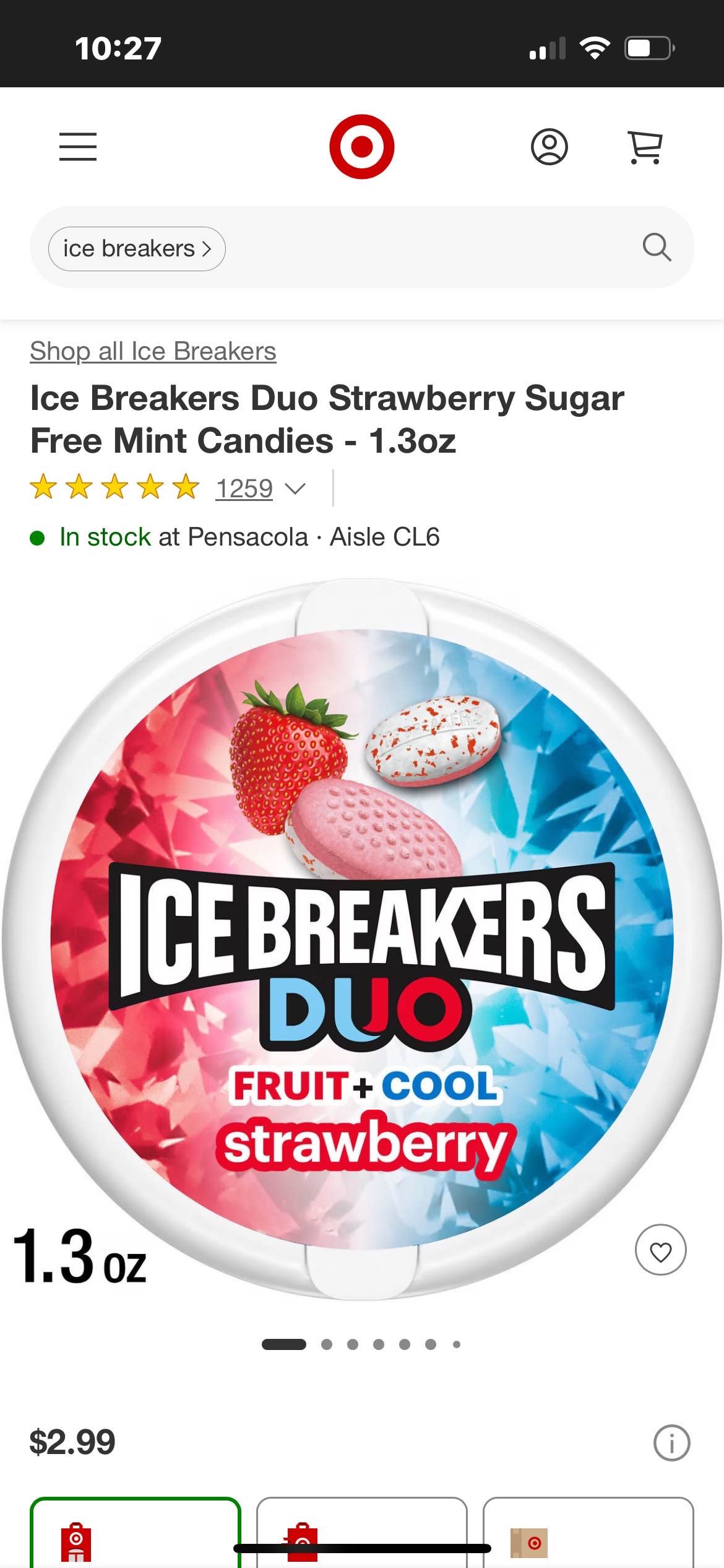 Ice Breakers Duo Strawberry Sugar Free Mint Candies - 1.3oz