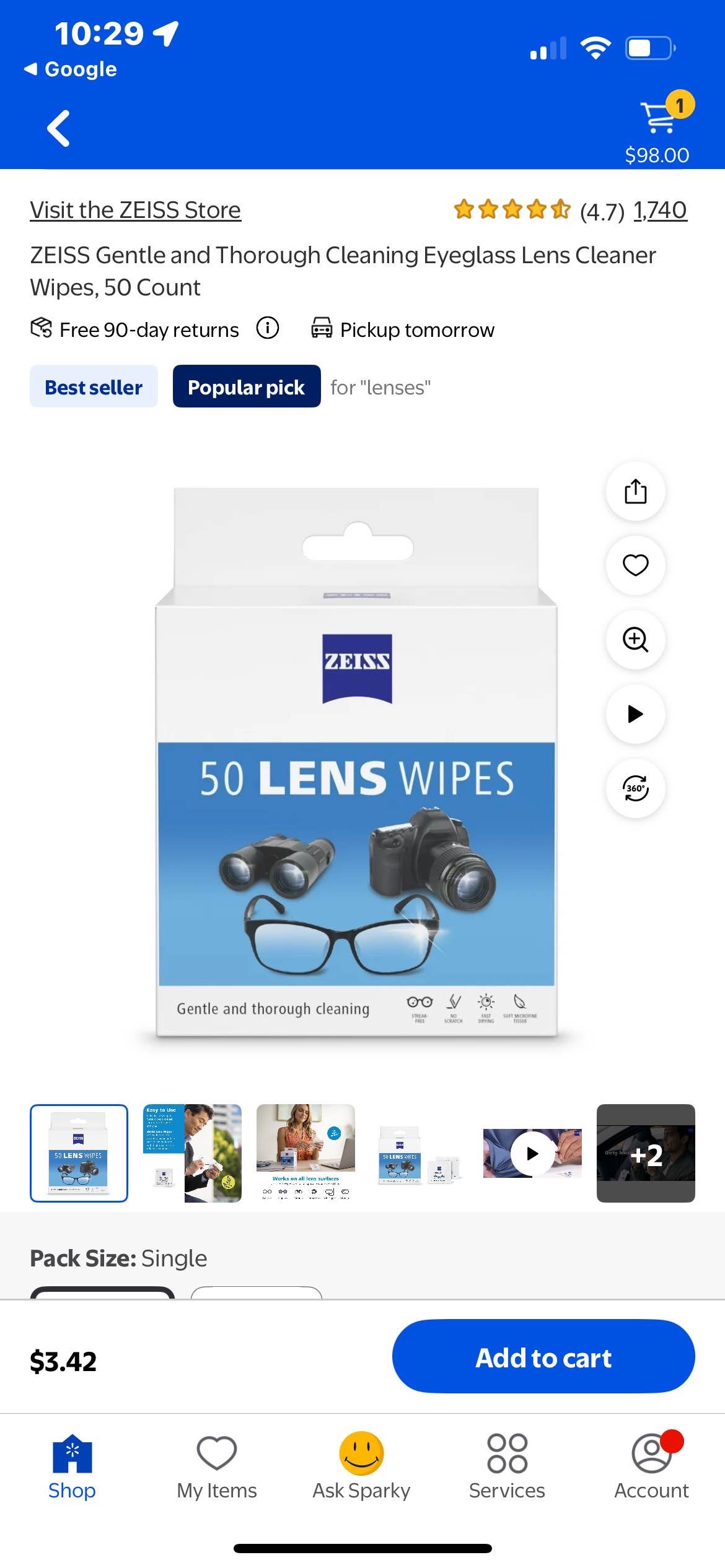 ZEISS Gentle and Thorough Cleaning Eyeglass Lens Cleaner Wipes, 50 Count