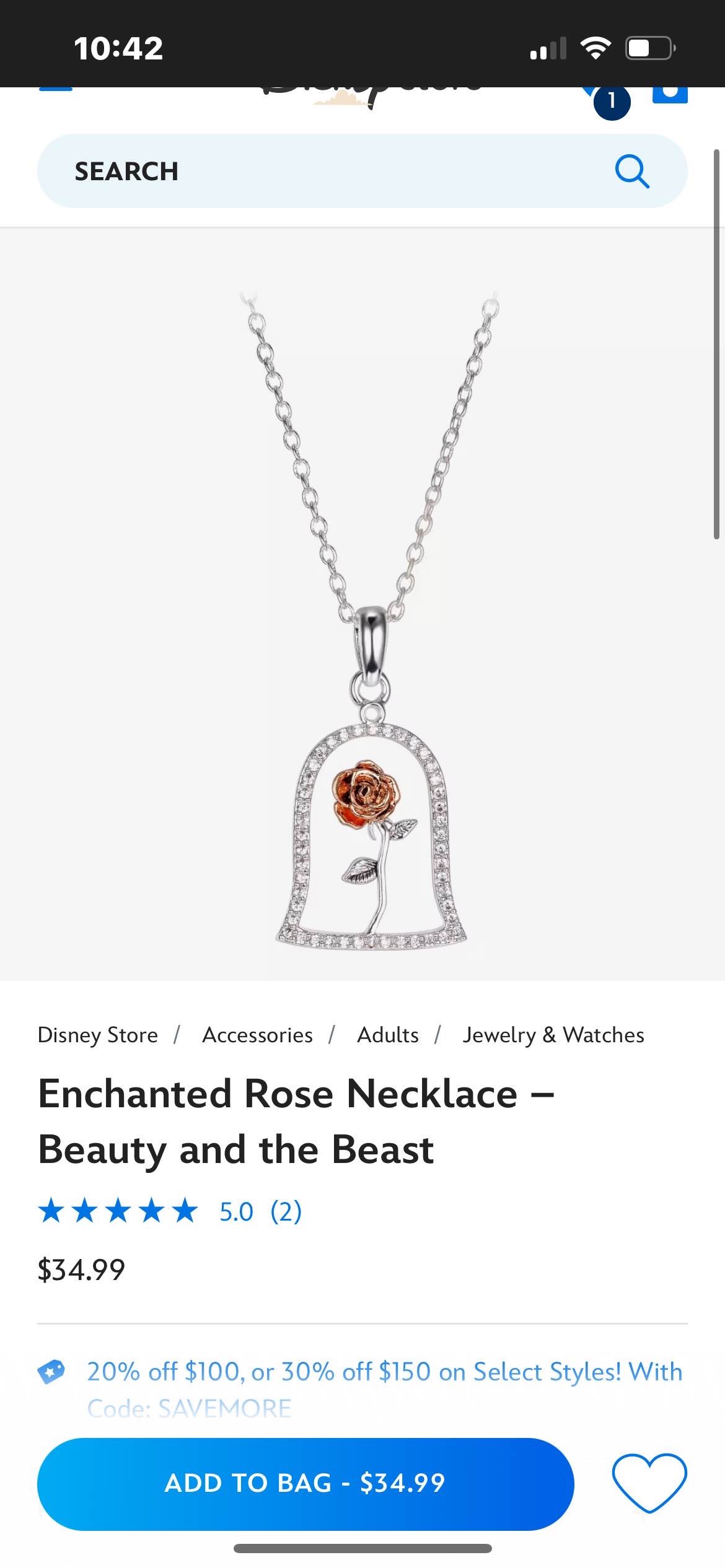 Enchanted Rose Necklace Beauty and the Beast