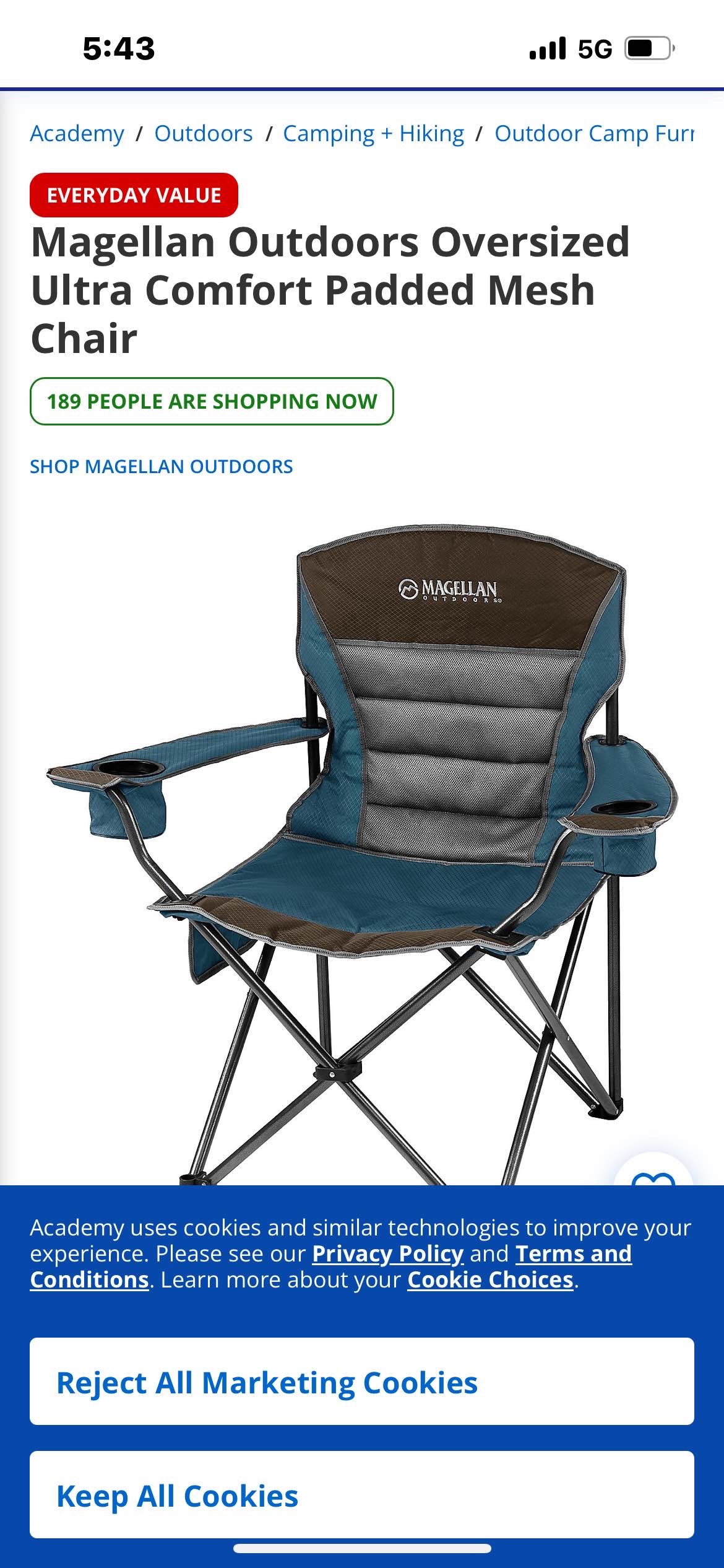 Magellan Outdoors Oversized Ultra Comfort Padded Mesh Chair