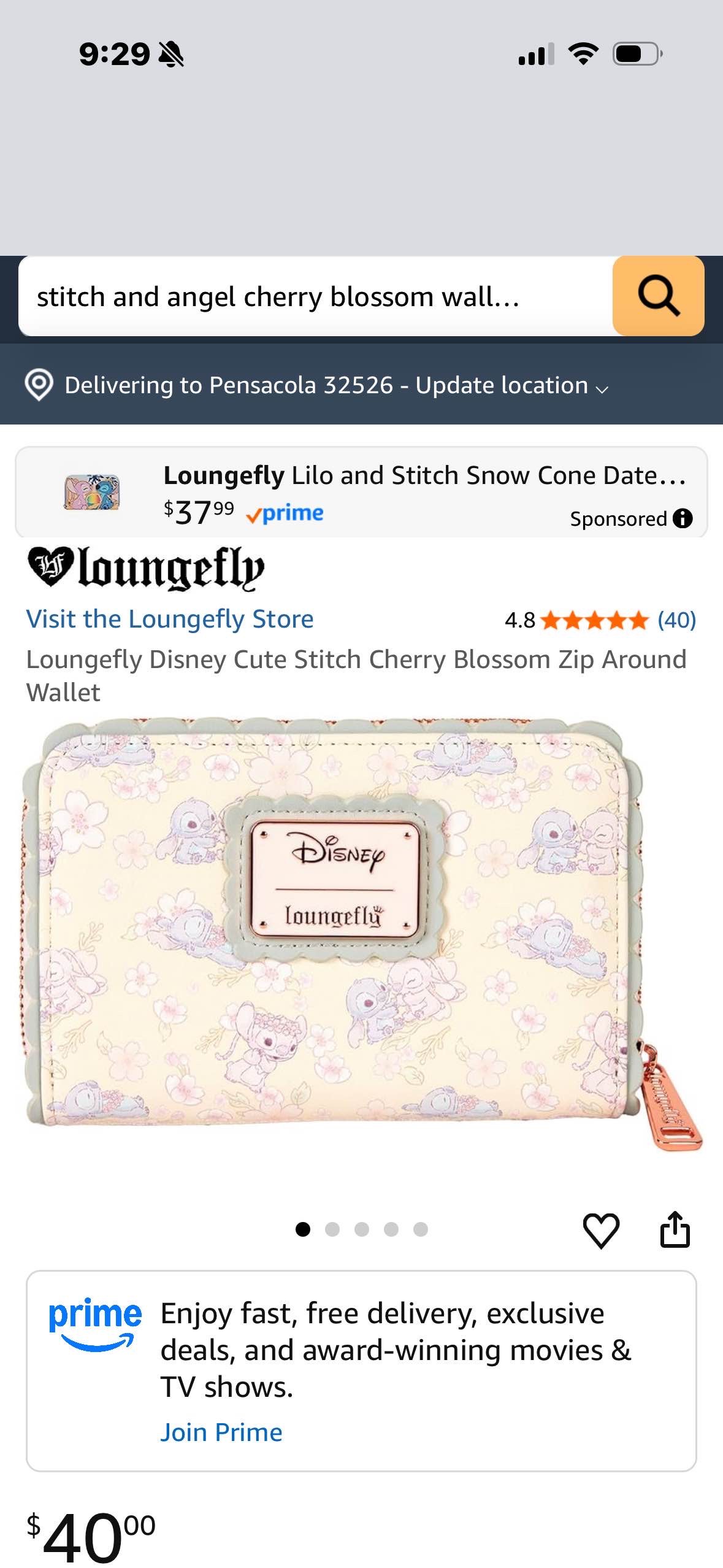 Loungefly Disney Cute Stitch Cherry Blossom Zip Around Wallet