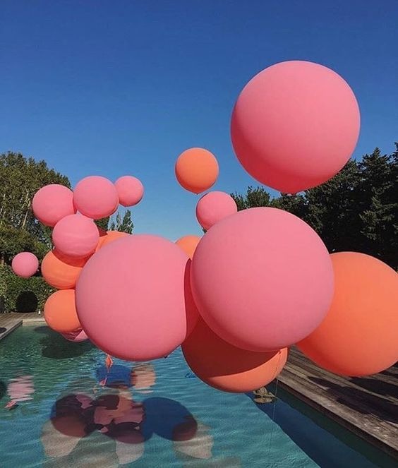 Ballons in pool for Asya's Birthday
