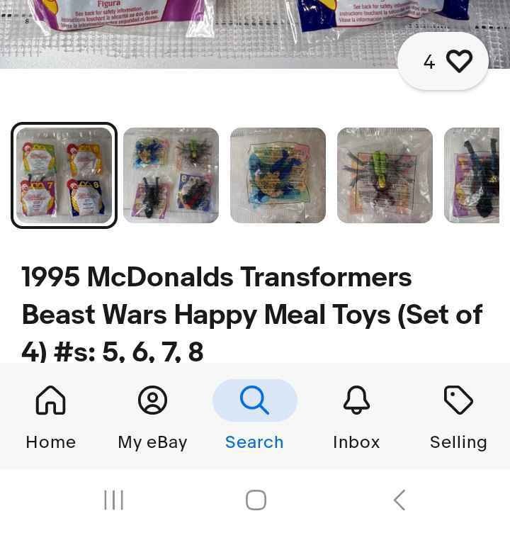 1995 McDonalds Transformers Beast Wars Happy Meal Toys (Set of 4) #s: 5, 6. 7. 8