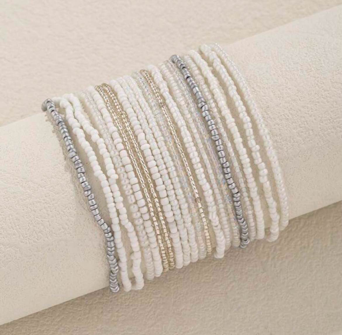 Search Bohemian Style Glass Beads White Color Stacked Braclets For Women | SHEIN USA