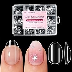 OPkssnails Extra Short Almond Kid Nail Tips,504Pcs Soft Gel Nail Tips Pre-Shaped Press On Nails For Kids,Clear Acrylic Half Matte Full Cover Fake Nail For Kids DIY Extension & Salon Use12 Sizes
