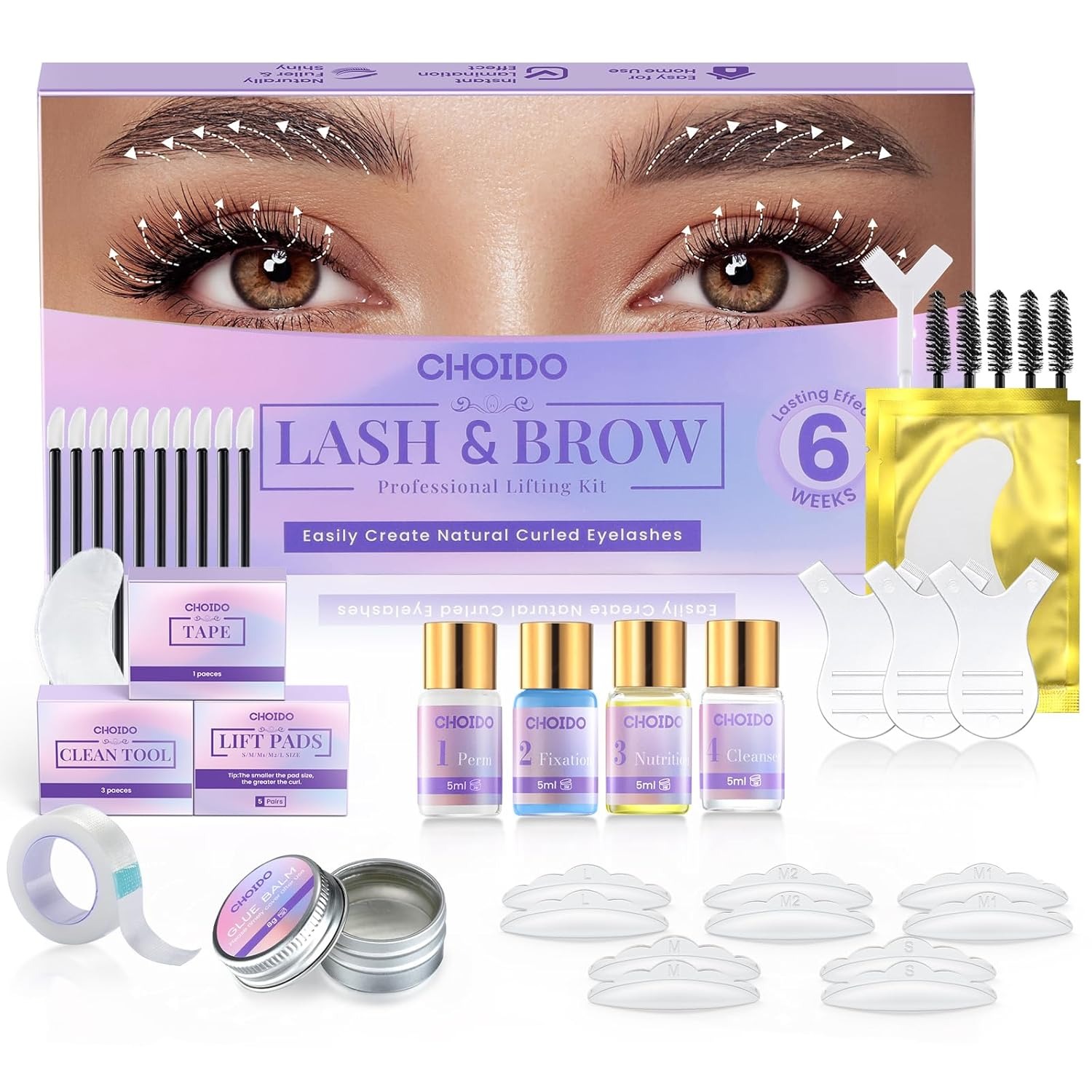 Lash Lift Kit - Eyelash Perm Kit - Eyebrow Lamination Kit, 2 in 1 Professional Eyelash Curling Lash Extension & Eyebrow Lift Kit, Easy to Use for Salon & DIY Home Use, Lasts 6-8 Weeks (Purple)