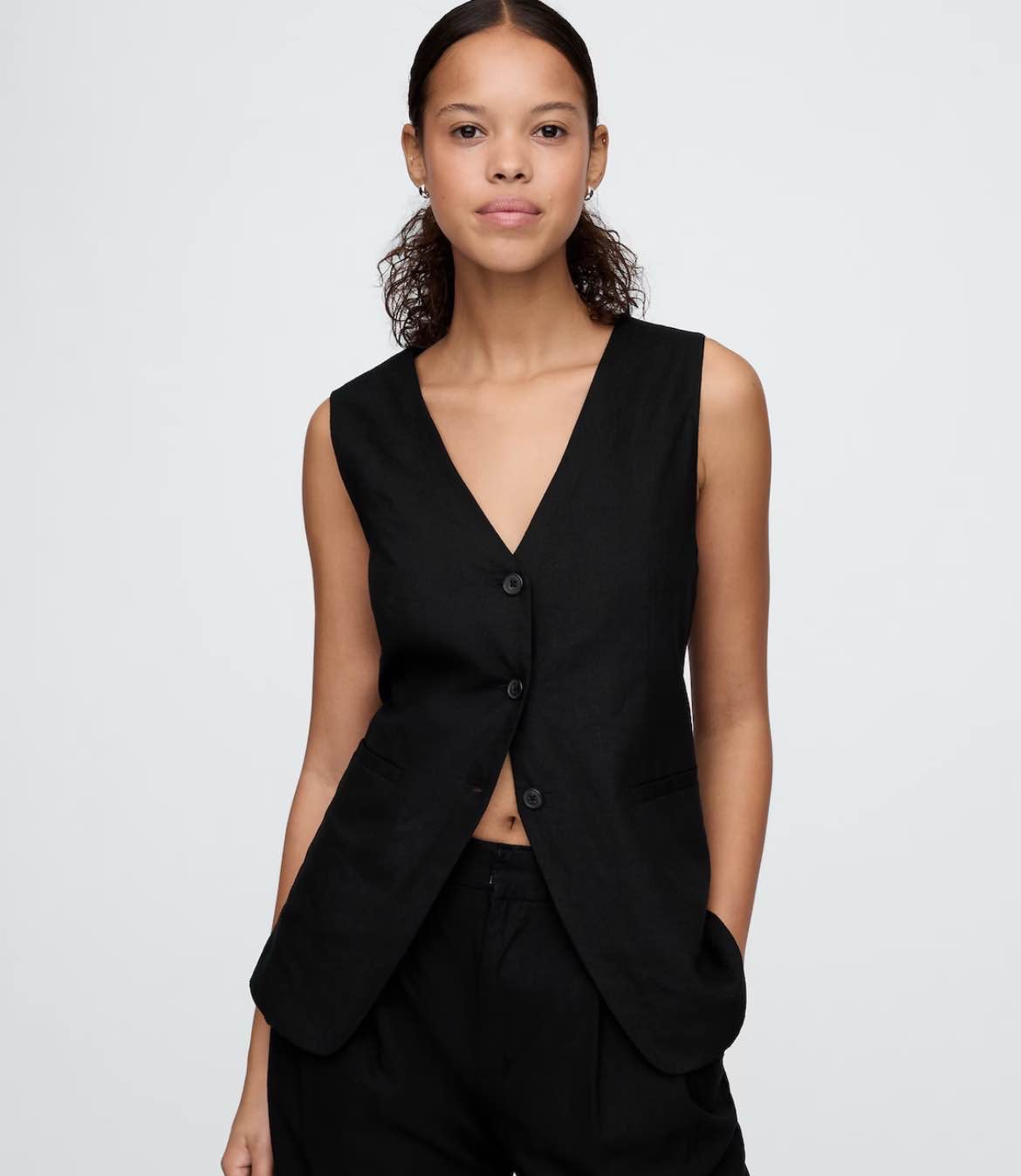 Linen-Blend Longline Vest | Gap