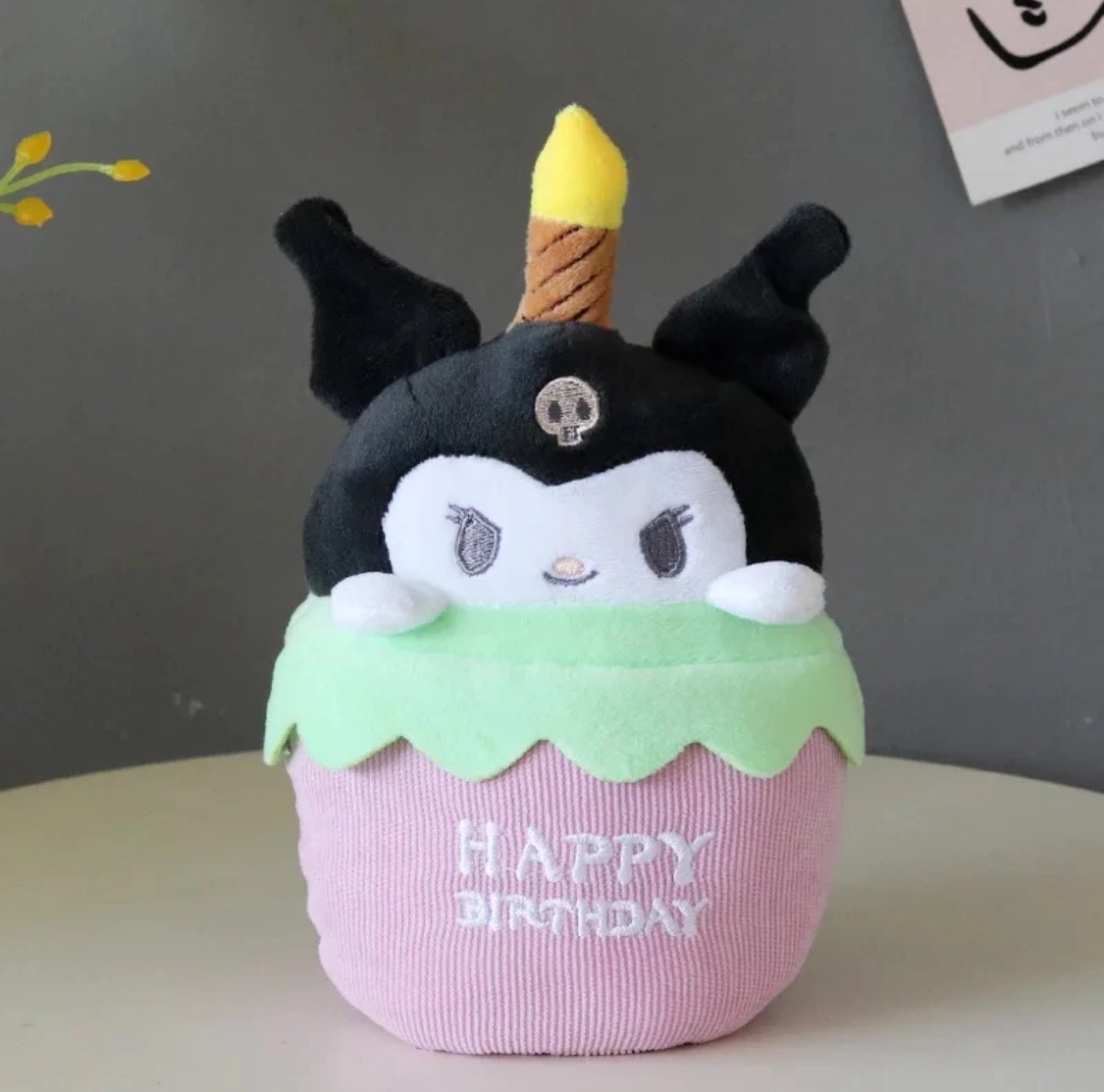 Sanrio Plush Doll Pachacco Kuromi Cinnamoroll My Melody Kawaii Cake Modeling Musical Candle Plush Toys Kids Birthday Gifts