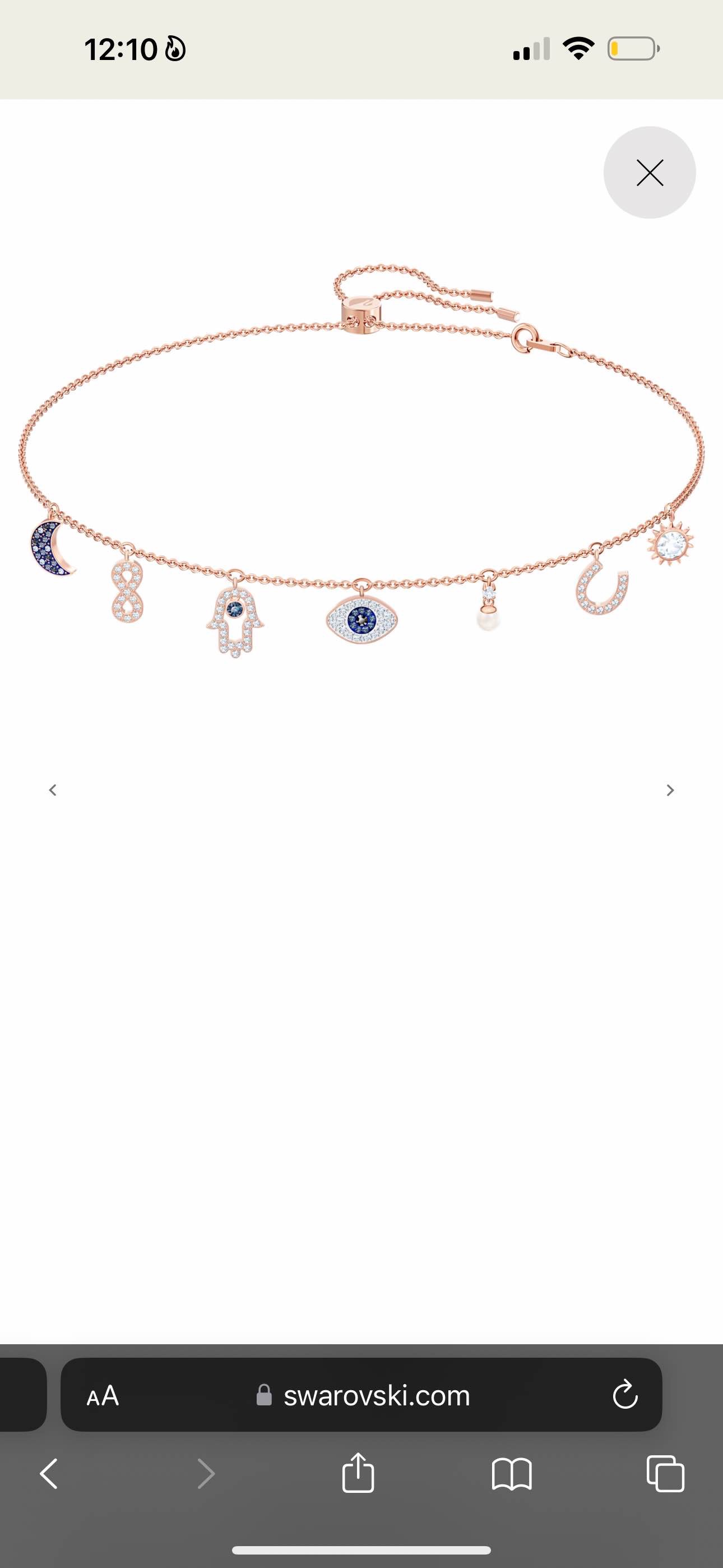 Swarovski Symbolic necklace Moon, infinity, hand, evil eye and horseshoe, Blue, Rose gold-tone plated