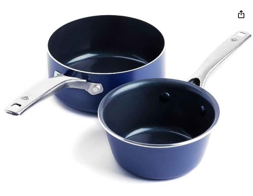 Blue Diamond Cookware Diamond Infused Ceramic Nonstick, 1QT and 2QT Saucepan Pot Set