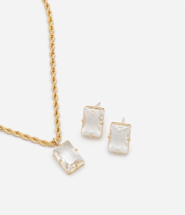 Conjunto de Colar e Brincos com Pingente em Zircônia