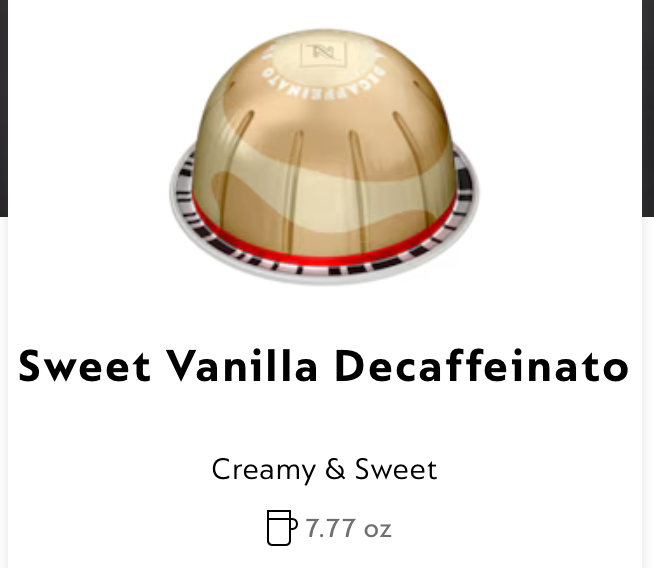 Sweet Vanilla Decaffeinato Coffee Pod - Nespresso USA