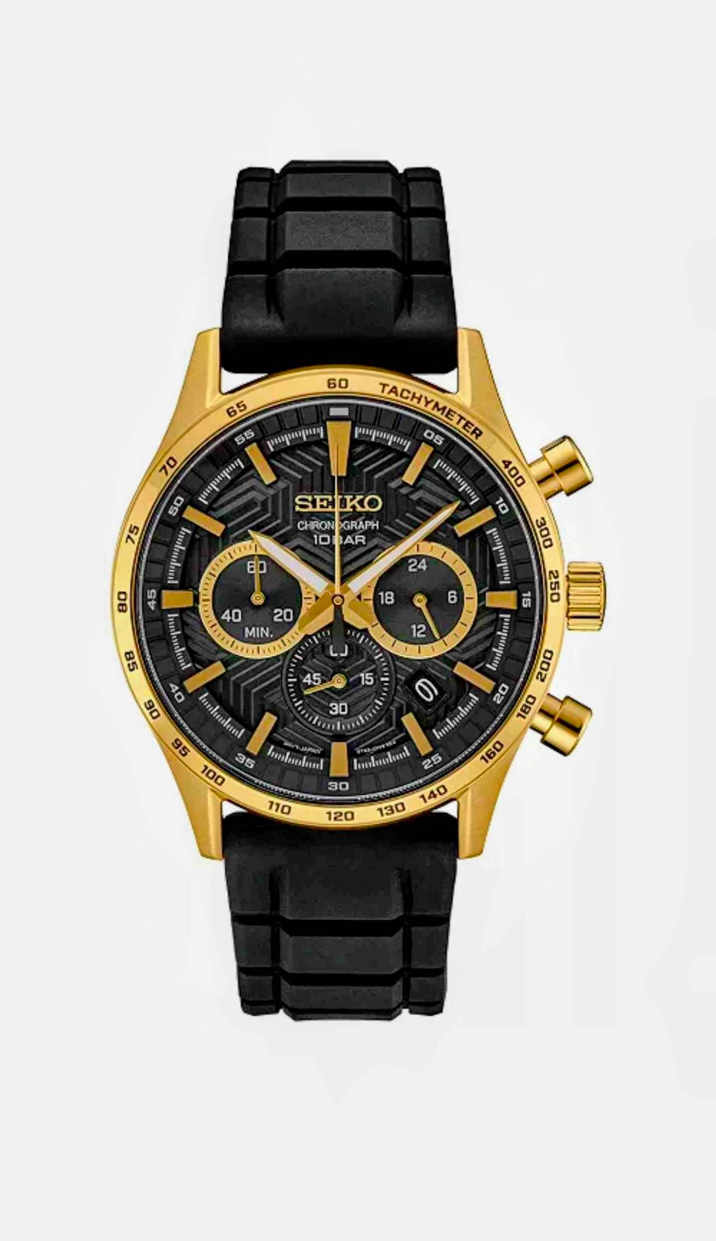 Seiko Men's Chronograph Essentials Black Silicone Strap Watch 43mm