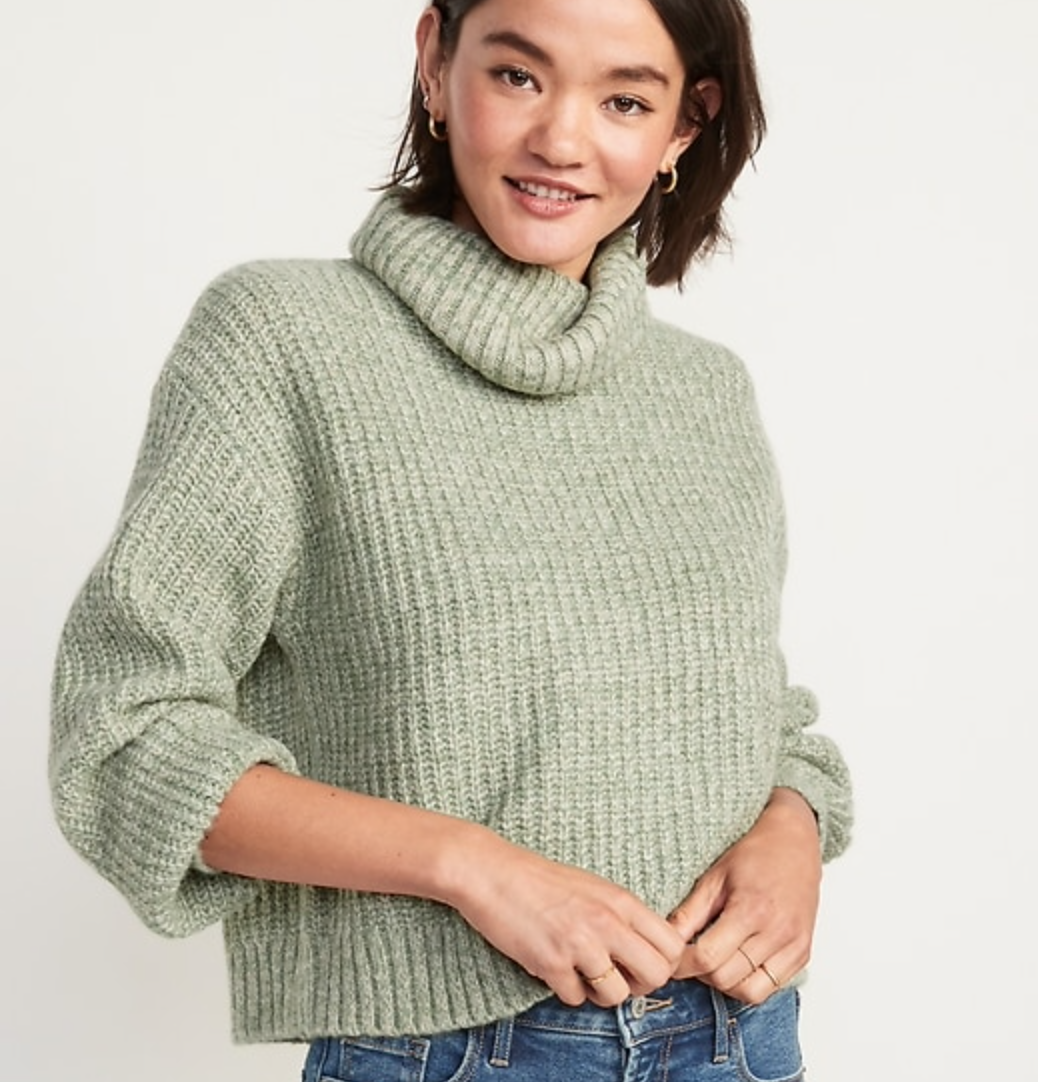 Mélange Shaker-Stitch Turtleneck Sweater for Women