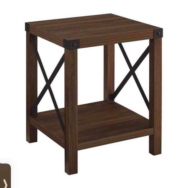 18" Rustic Farmhouse Metal X Frame Side Table with Wood and Dark Walnut  - Saracina Home
