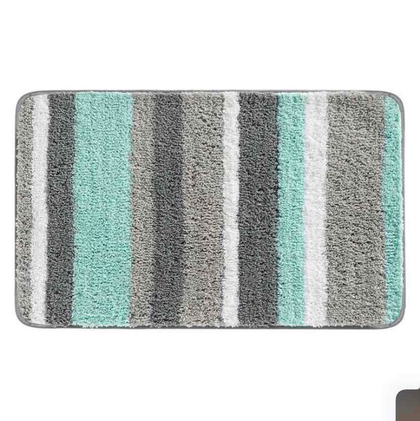 mDesign Soft Striped Microfiber Non-Slip Spa Mat, 34" x 21" - mint grey