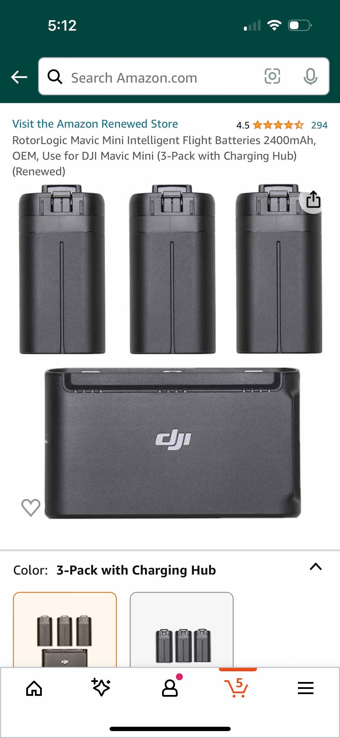 RotorLogic Mavic Mini Intelligent Flight Batteries 2400mAh, OEM, Use for DJI Mavic Mini (3-Pack with Charging Hub) (Renewed)