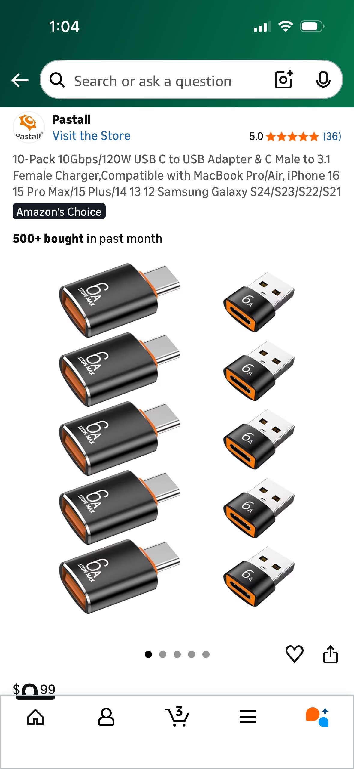 10-Pack 10Gbps/120W USB C to USB Adapter & C Male to 3.1 Female Charger, Compatible with MacBook Pro/Air, iPhone 16 15 Pro Max/15 Plus/14 13 12 Samsung Galaxy S24/S23/S22/S21