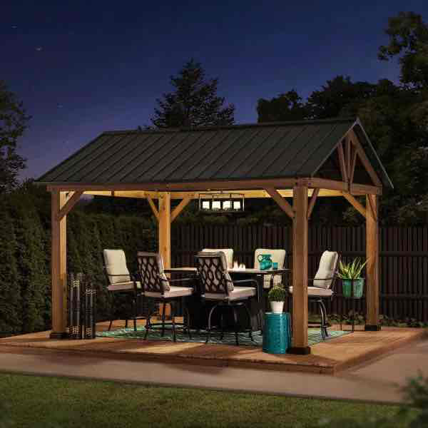 Bellagio 11 ft. x 13 ft. Cedar Framed Gazebo with Matte-Black Steel Gable Roof Hardtop