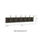 27 in. L Brown Rail-Mounted Wall Hook Hanging Rack with 6 Hooks