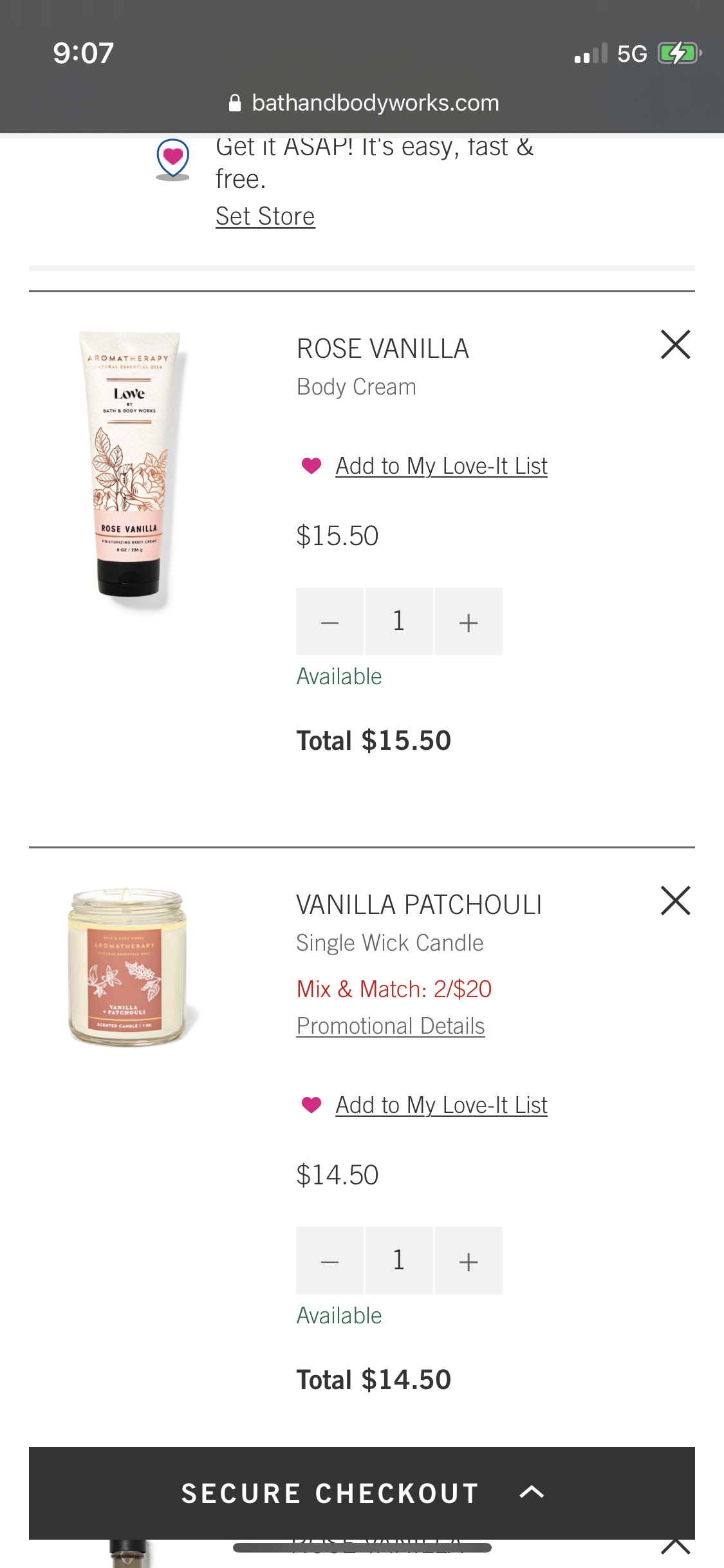 Cami’s Bath and Body works cart
