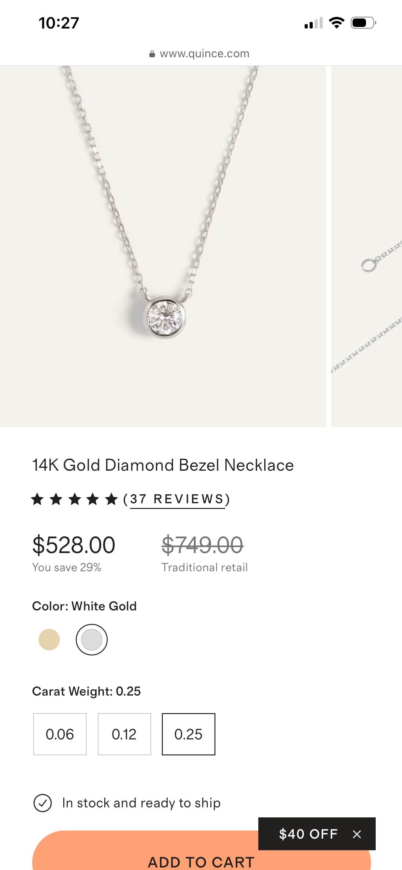 14K Gold Diamond Bezel Necklace