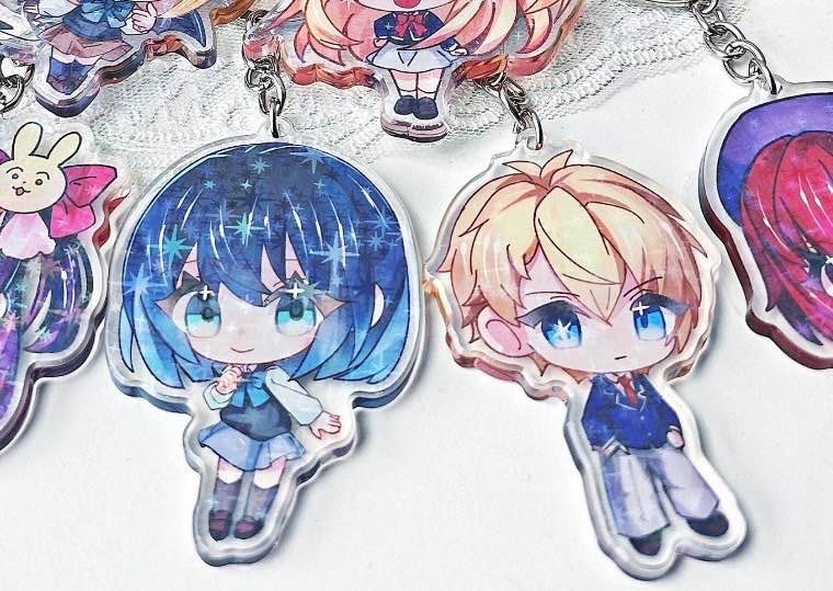 oshi no ko aqua & akane keychains <3333