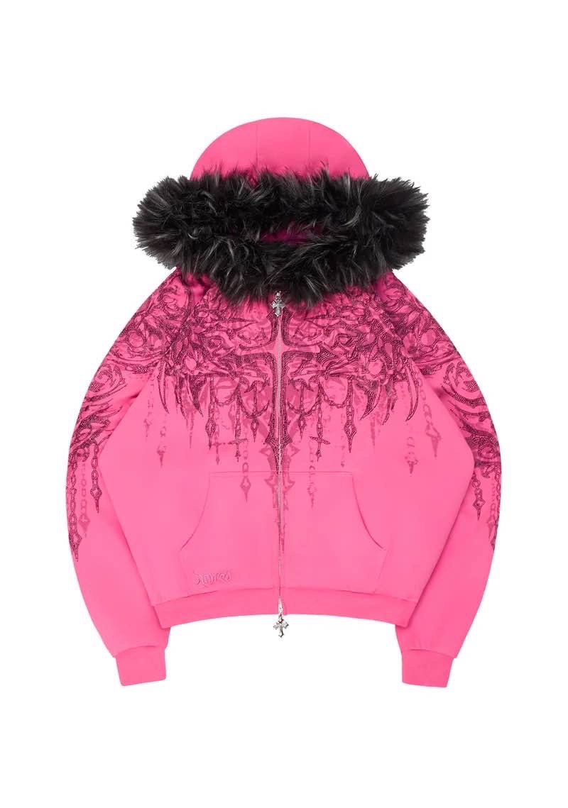 INFATUATION RHINESTONE ZIP HOODIE HOT PINK