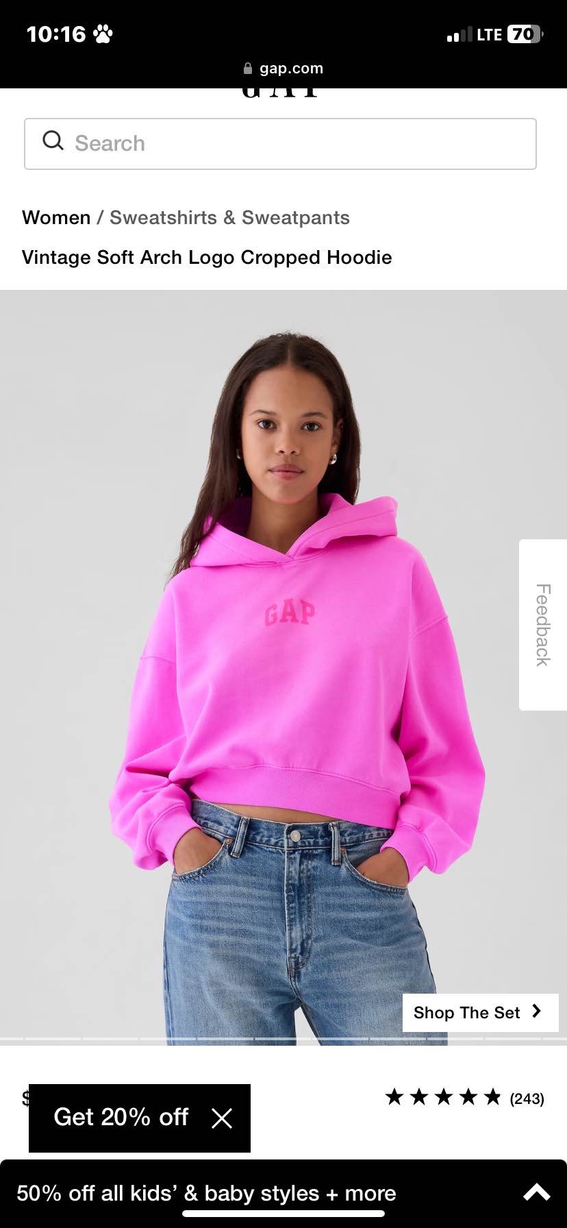 Vintage Soft Arch Logo Cropped Hoodie