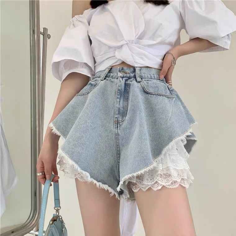 Rough-cut Denim Shorts, Loose, Versatile A-line Shorts