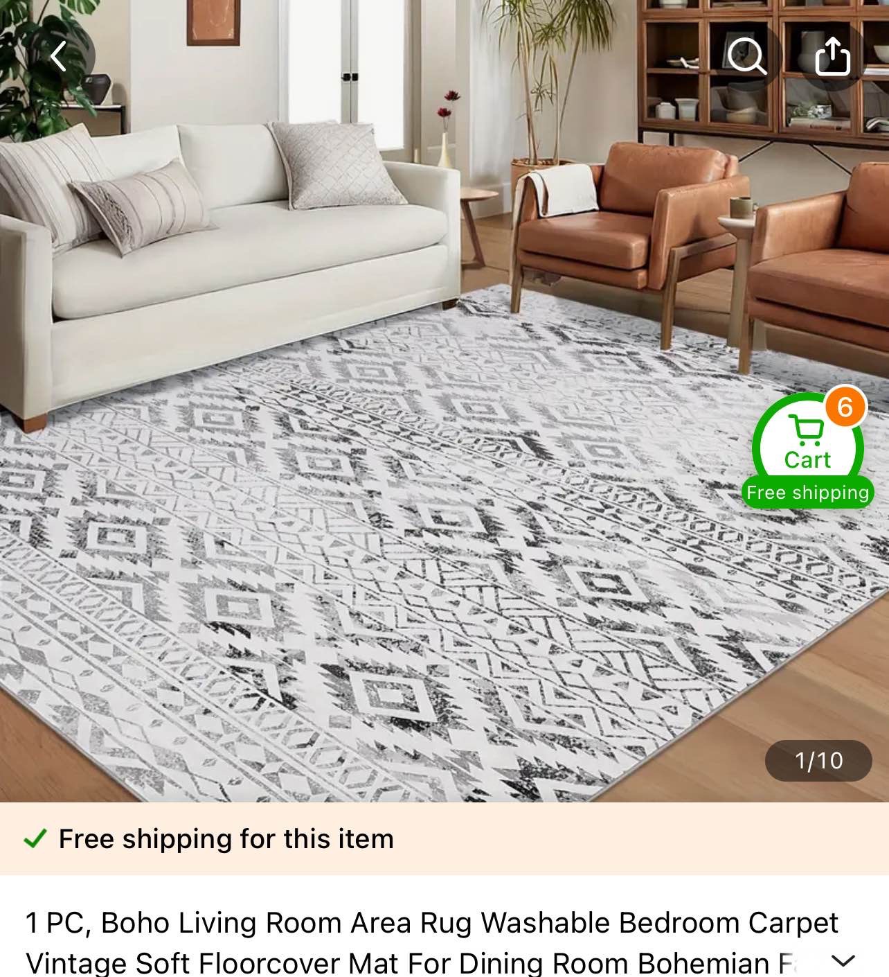 Washable Area Rugs Boho Rugs for Bedroom Living Room Soft Anti-Slip Rug Vintage Distressed Carpet