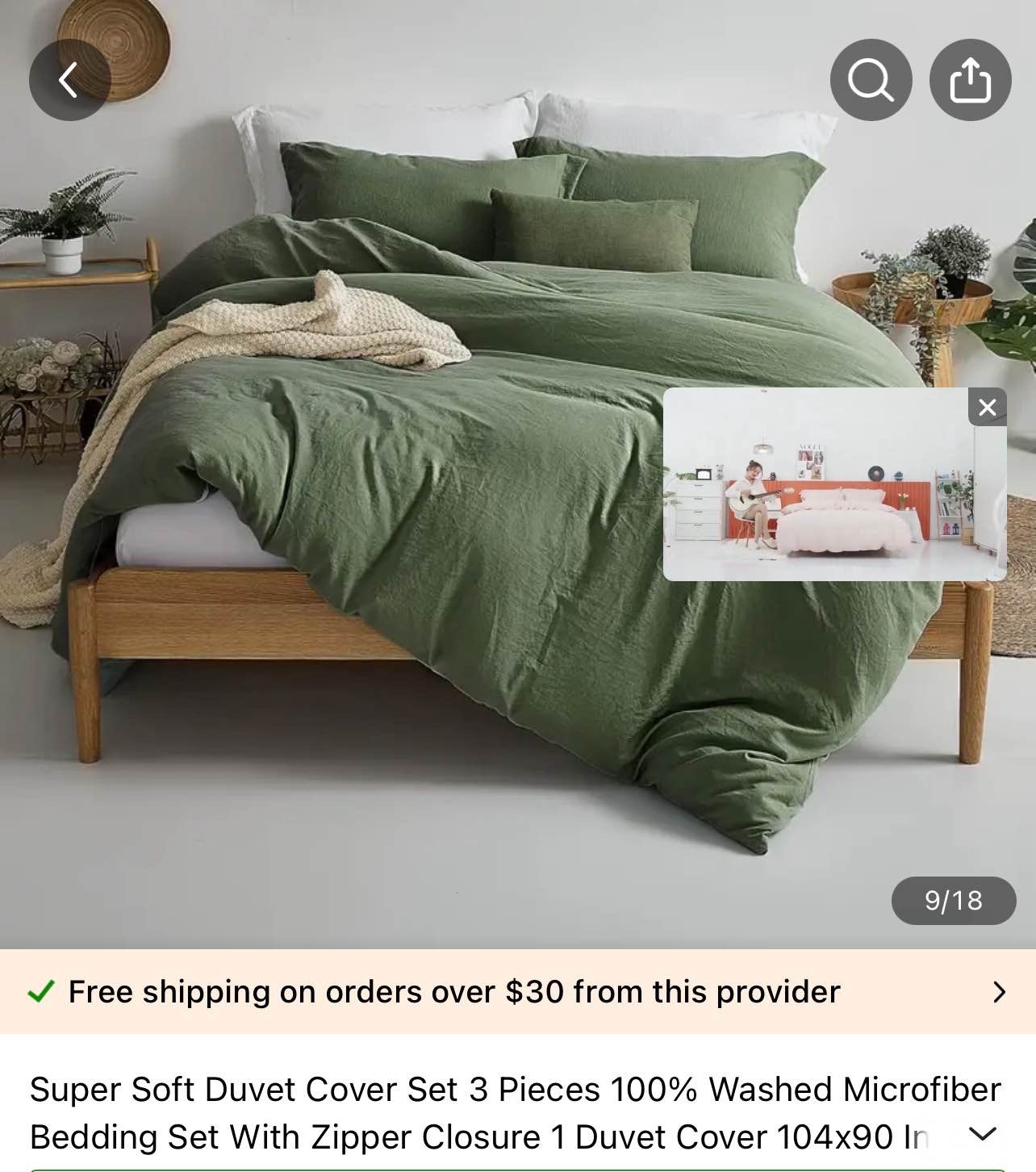 Super Soft Duvet Cover - 100% Washed Microfiber Olive Green Comforter Cover Set 3 Pieces with Zipper Closure & Corner Ties (No Comforter)