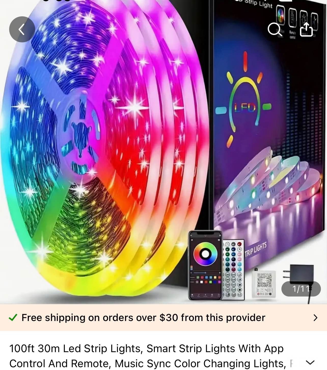 100ft 30m Led Strip Lights, Smart Strip Lights With App Control And Remote, Music Sync Color Changing Lights, RGB Led Lights 24v For Bedroom, Home, Party Decoration Strips (2 Rolls Of 15m)
