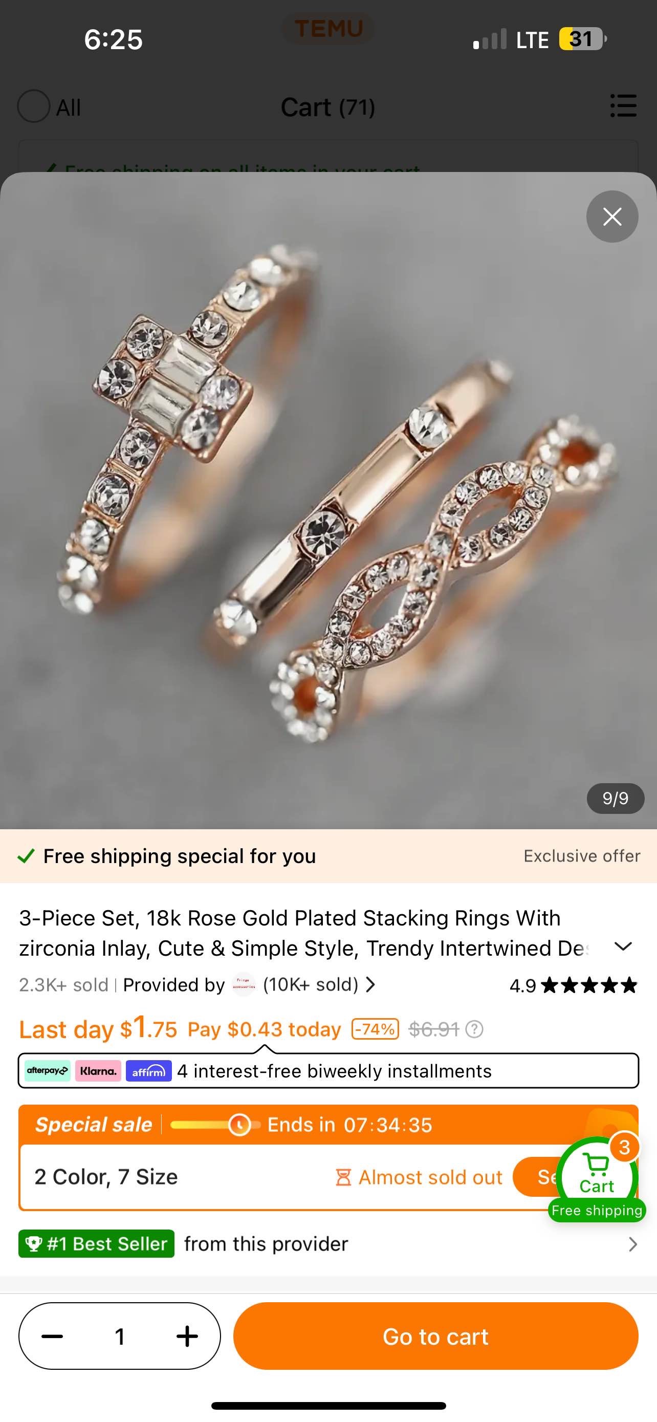 3-Piece Set, 18k Rose Gold Plated Stacking Rings With zirconia Inlay, Cute & Simple Style, Trendy Intertwined De