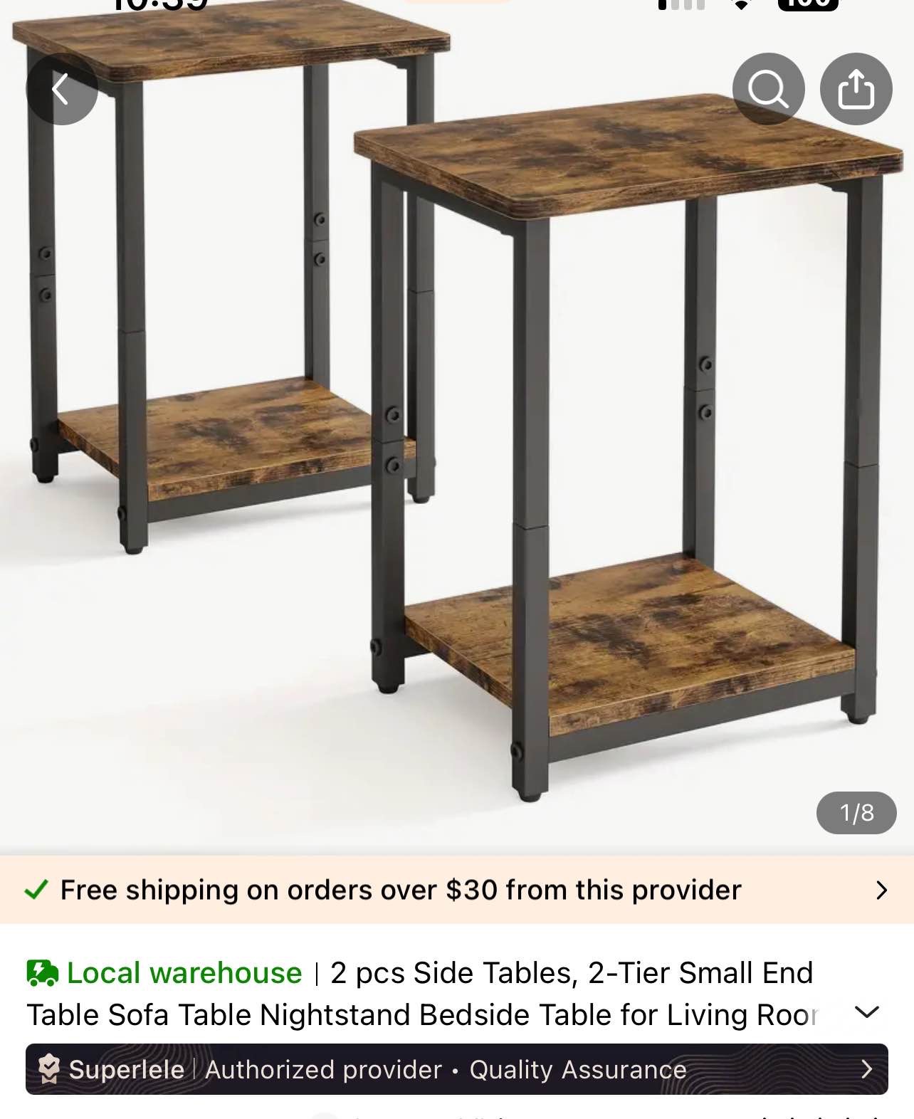 2 pcs Side Tables, 2-Tier Small End Table Sofa Table Nightstand Bedside Table for Living Room, Bedroom, Office, can be completed in a few minutes, Rustic Brown and Black