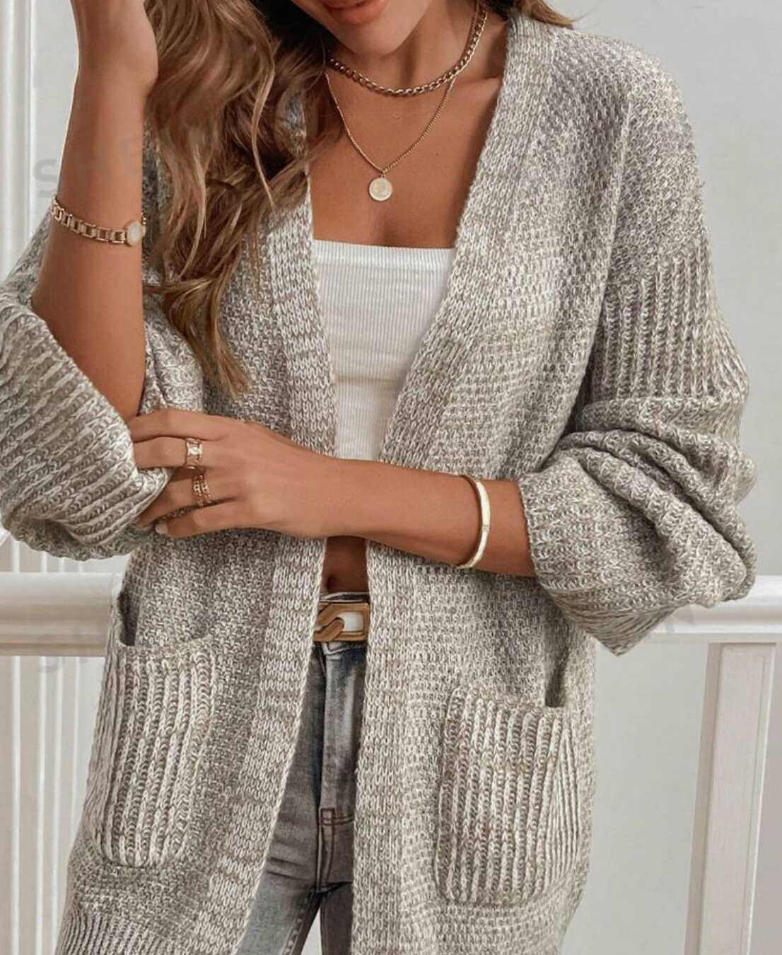 Frenchy 1pc Casual Drop Shoulder Cardigan With Dual Pockets, Autumn/Spring