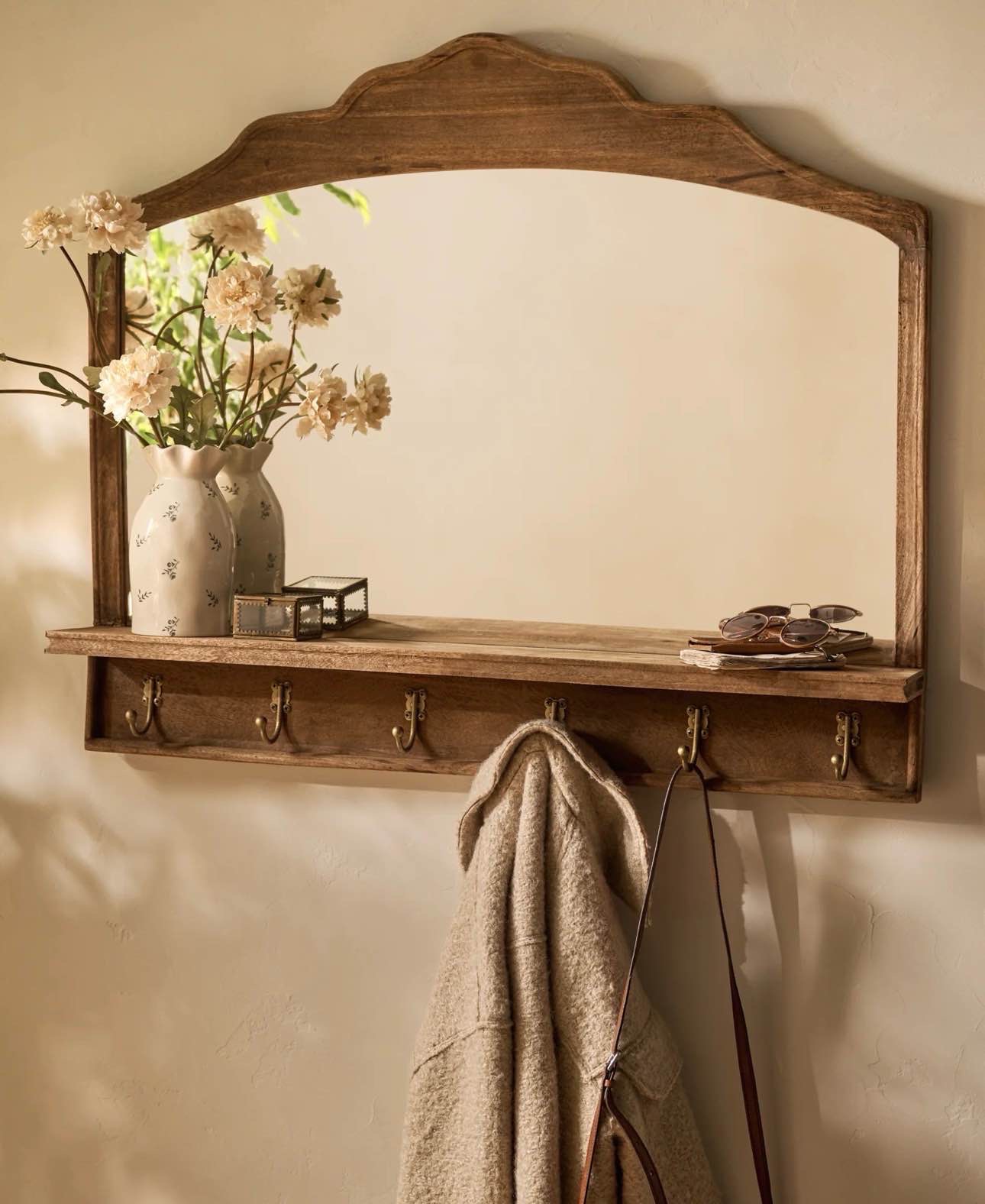 Oversized James Mirror with Hooks and Shelf