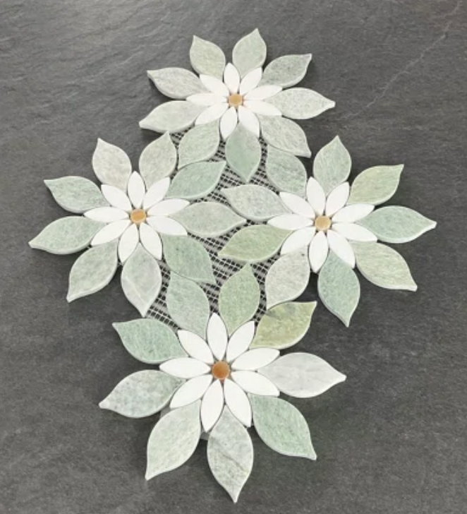 ES Stone 8.5" x 8.5" Ming Green Large Daisy Flower Pattern Marble Mosaic Wall & Floor Tile | Wayfair
